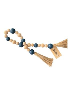 Blue and Natural Wooden Bead Tassel Garland with Home tag